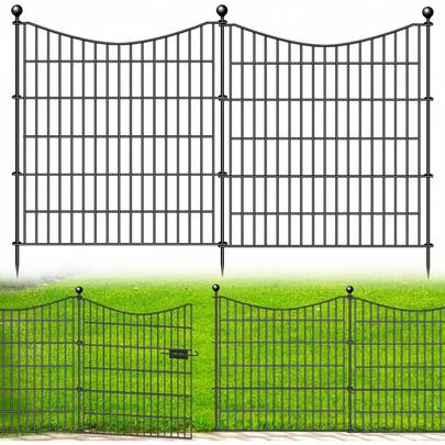 10 Panels Decorative Garden Fence With Lock, No Dig Rustproof Metal Fencing Animal Barrier For Dog Rabbits, Flower Bed Border Yard Patio Edging Defense, 32 In(H) X 23.6ft(Total Long)