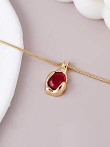 1 chiếc dây chuyền mặt đá quý màu đỏ hình học thanh lịch, phù hợp cho phái nữ đeo hàng ngày, dự tiệc và hẹn hò. - Vàng - Xem 3