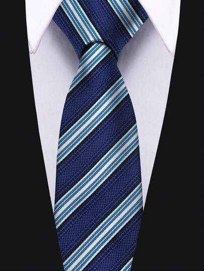 ZONFAZ 1 pieza Corbata versátil de negocios para hombres a rayas azul y blanca de 6 cm, adecuada para bodas, fiestas y uso diario en el trabajo