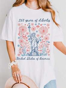 250 Years Of Liberty Shirt, 250th Anniversary Of USA Tee, Happy Fourth Of July Shirt, Statue Of Liberty Shirt  Funny Graphic Tshirts Men Women Round Neck Loose Casual Tees-Tayzi CT1I - 白色 - 查看 2