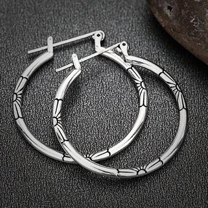 Copper Hoop Earrings With Delicate Floral Carvings - Women's Cultural Earrings