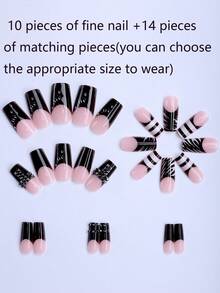 Uñas postizas de estilo gótico punk con diseño de cebra en blanco y negro, puntas francesas, acentos de strass y tachuelas metálicas cuadradas, de longitud media y forma cuadrada, uñas acrílicas brillantes perfectas para combinar con atuendos de temática oscura - Multicolor - Ver 4