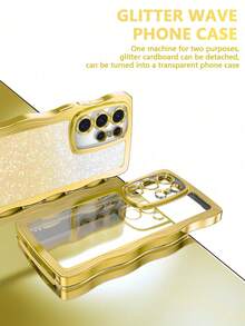 电镀闪光波浪/方形气垫防摔透明手机壳，兼容三星S25/S24/S23/S22系列、A系列、Note系列、摩托罗拉等。 - 金色 - 查看 2