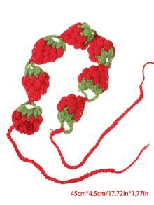 1Pc Knitted Strawberry Headband, Women's Cute Crochet Hair Hoop For Daily, Party & Summer Hairstyles - Red - View 3