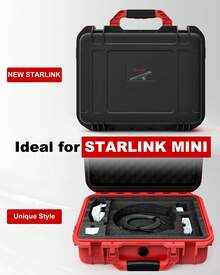 Starlink Mini Accessories Kit Gen 4, For Starlink Mini Case, Waterproof Black & Red Design Hard Case,Waterproof Pouch Bag & Shoulder Strap,Ideal For Travel, RV, Camping,Backpack Carrying Storage Mount - 紅+黑 - 查看 3