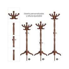 VASAGLE - Perchero no empotrado de madera maciza con 11 ganchos árbol de pasillo para bolsos bolsos sombreros para entrada pasillo madera de hule café caramelo URCR05WN - Marrn Caramelo - Ver 7