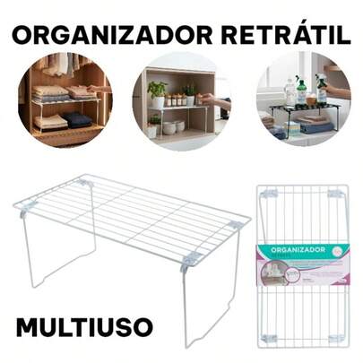 KIT 2 Organizador de Armário Prateleira Aramado Suporte Retrátil Multiuso Guarda Roupas Cozinha Lavanderia