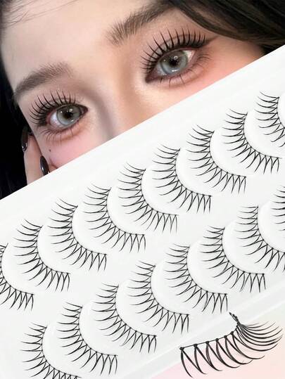 10 Pairs Of Natural Black Stem Eyelash Fairy False Eyelash Hand Rib Hair U-Shaped Soft Cartoon Eye