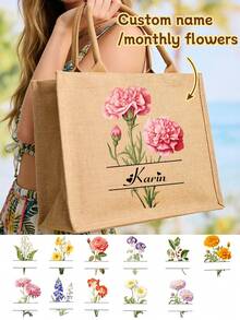 1/2个个性化姓名印花亚麻手提袋，适合新娘蜜月、新娘送礼会、单身派对、订婚、婚礼、教师节礼物、大学礼物、同事礼物、宿舍礼物，适合男孩、女孩、青少年、中学生，女士时尚包包 - 彩色 - 查看 2