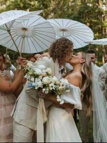 6pcs/Set, Various Sizes: 30cm/40cm/60cm Diameter, Handmade Traditional Bridal Umbrella, Wedding Decor & Accessories, Elegant Photography Props And Party Decorations, No Power Required - White - View 4