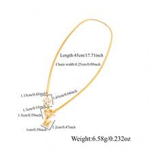 1件新款经典字母花朵吊坠心形T形扣金色不锈钢人字纹链项链，女士款 - 金黃色 - 查看 2