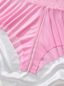 Plus Size Women Lace Patchwork Sexy Lingerie Bodysuit - Pink - View 4