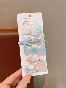 5pcs/Set Ocean Theme Hair Clips For Girls, Decorated With Dolphins, Starfish, Pearls, Versatile Hair Accessories - Multicolor - View 8