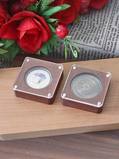 Hộp trưng bày tiền xu kỷ niệm bằng gỗ, hộp đựng huy hiệu và huân chương trong suốt chống bụi, hộp quà tặng sưu tầm dành cho tiền xu kỷ niệm, huy chương và ghim cài.