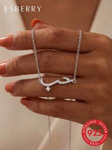 1pc Elegant Arabic Letter Necklace, 925 Sterling Silver Material, Exquisite Jewelry Gift For Women On Valentine's Day - Silver - View 2