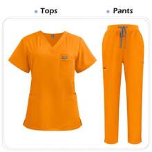 Niaahinn Scrubs Uniforms Sets Nursing High-Quality Medical Uniform Wholesale Nurse Hospital Workwear Short Sleeved Top Pants Set - 42192-淺玫瑰紅 - 查看 11