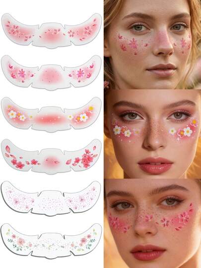 6 ورقات ملصقات بقع الوجه، ملصقات وشم وجه مؤقتة مقاومة للماء والعرق وطويلة الأمد، بتصميم زهري وردي، للنساء، حفلات الموسيقى والمهرجانات، فن الجسم للأزواج، مكياج يومي، اكسسوارات الرقص، هدايا للبنات، وشوم مزيفة
