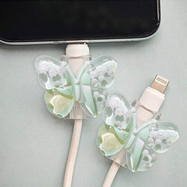 2pcs Summer Butterfly Transparent Bow Universal Lightning (5-14) Type-C Cable Protector - Durable, Resistant To Breakage, Fashionable Phone Accessory Design - Plastic Cable Protector With Cute Bow Decoration, Charging Cable Protector - Multicolor - View 7