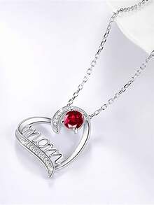 1 PC Teen Pretty Cubic Zirconia Necklace Pendant For Girls For Birthday For Mother's Day Gift Anniversary Party Jewelry - Red - View 4