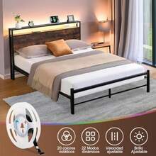 Base Cama Matrimonial Queen Size Acero Inoxidable con Luces LED 2USB+2CA Almacenamiento Doble Resistente a Chirridos Fácil Montaje para Dormitorio Queen (estándar de EE. UU. ) 175685 - Queen estndar de EE. UU. - Ver 5
