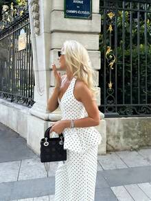 两件套波点优雅露背女装，适合度假及日常穿着 白色 - 白色 - 查看 2