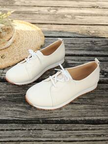 女士休闲系带运动鞋，舒适轻便百搭鞋 - 白色 - 查看 2