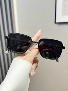 1pc Vintage Rectangular Frame Fashion Glasses, Women's Fashion Y2K UV Protection, Suitable For Beach, Travel, Party, Gift, Daily Wear - Black - View 1