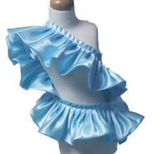 1 Yard X 6cm Lace Ruffle Trim, Polyester Satin Ribbon - Wavy Ruched Ribbon Sewing Craft Decor - Blue - View 2
