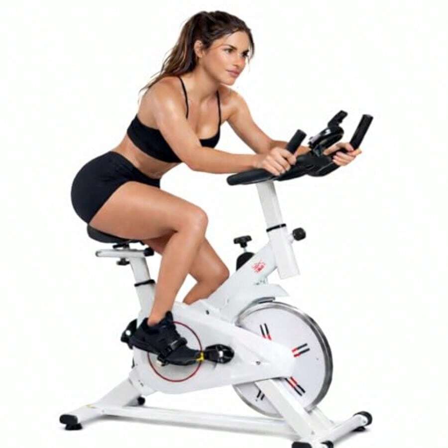 Bicicleta de Spinning Spinx 8kg - Resistencia Ajustable Monitor de Rendimiento y Diseño Ergonómico - Blanco - Ver 1