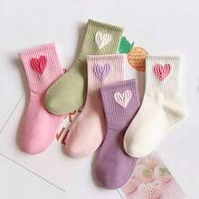 5 pares de calcetines de princesa hasta el tobillo con diseño de corazón lindos para niñas - Rosa - Ver 12