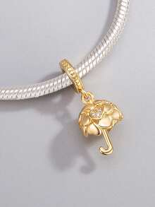 1件镶嵌金色锆石的奢华心形雨伞吊坠，创意百搭铜质DIY手链项链礼品 - 金黃色 - 查看 2