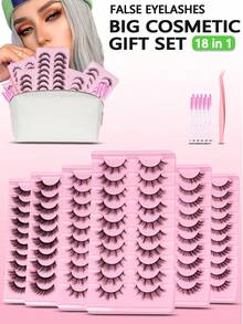 18合1假睫毛套装，60对假睫毛，含睫毛夹和睫毛刷，附赠化妆包 - 粉色 - 查看 8