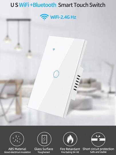 1PC US Standard WiFi Smart Touch Light Switch – Works With Alexa/Smart Life/Tuya, APP Remote & Voice Control, Timer & Countdown, No Neutral Wire Required, Tempered Glass Panel, 9mm Ultra-Thin Design, LED Backlight, 600W, Flame Retardant PC, 1/2/3/4 Gang Optional