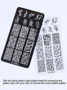 1/3pcs Floral Leaf Butterfly Line Design Nail Art Stamping Plate Reusable Full Cover Flower Pattern Metal Nail Template Spring Summer Stamping Stencil Carved Pattern Stainless Steel Salon Tool DIY Spring Nail - Silver - View 9