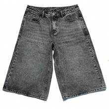 Pantalones cortos capri de mezclilla de pierna ancha con bordado para hombres - Gris - Ver 3