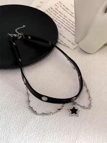 1 buah Kalung Choker Bintang Vintage Premium dengan Tampilan Usang, Rantai Tulang Selangka Gaya Punk Gelap untuk Wanita, Cocok untuk Pemakaian Sehari-hari - Perak - View 7