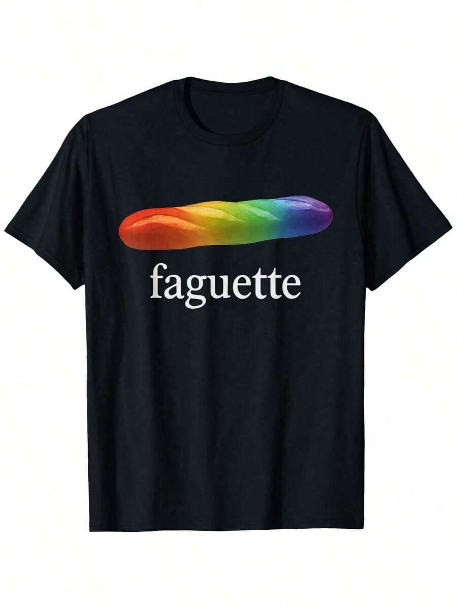 Men'S Baguette Faguette-Shirt - Soft, Breathable,-Wicking Cotton Tee With Colorful Design, Casual Crew Neck, Short Sleeve, Men, Clothing |   Casual Style |   Moisturewicking Fabric, Shirt XJ8R - 黑色 - 查看 1