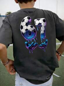 Tween Boys Casual Printed Crew Neck Short Sleeve T-Shirt, Summer Top - Dark Grey - View 7