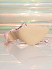 Elegant Fashion Pointed Toe Thin Heel Shoes, Pink Rhinestone Glitter Mule Sandals For Summer Nightclub Party Wedding - Pink - View 2