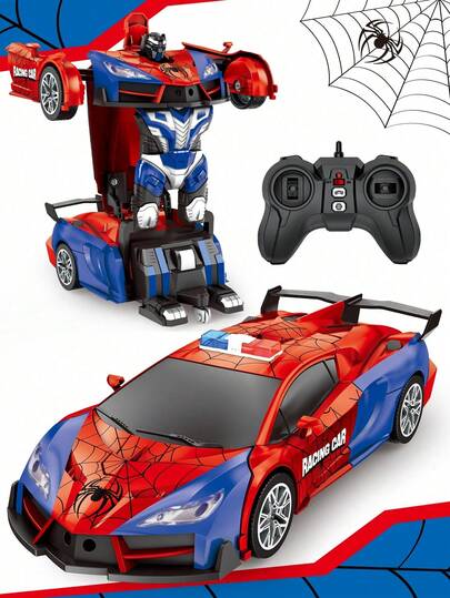 1pc Remote Control Transforming Robot Stunt Car, Transformable Robot Remote Control Car, Boys Toy Racing Car, 1:18 Scale Stunt Remote Control Transforming Robot Car, 360° Rotation & One-Key Transformation, 2.4Ghz Anti-Interference With Flashing Lights, Spider Remote Control Car, Robot Transformation Toy Car, Red Remote Control Transforming Racing Car Suitable For 3-4 Years, 5-6 Years, 7-8 Years, 8-12 Years Old Children Boys Girls Birthday, Easter, Halloween, Christmas, Thanksgiving, New Year Gift, Back To School Gift Remote Control Toy Car