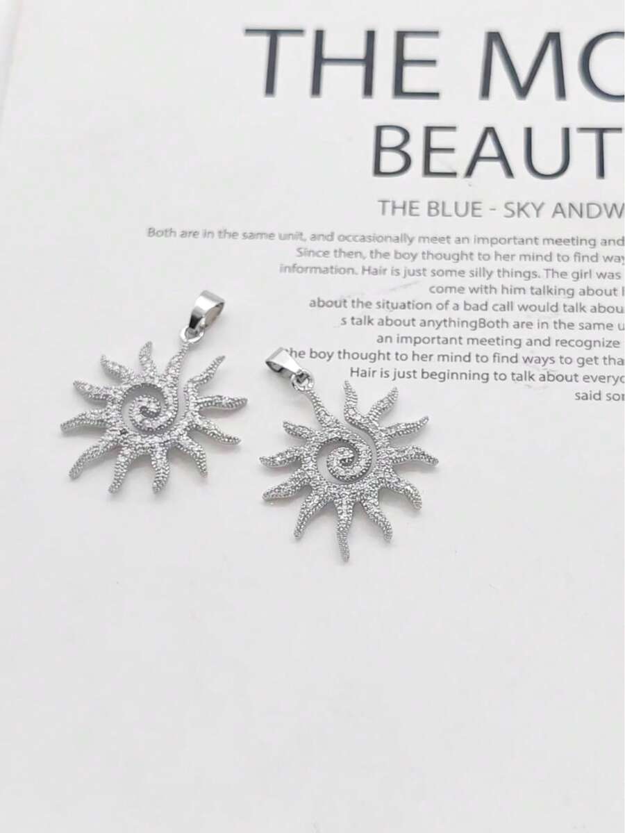 1pc Sunburst Pendant Necklace Charm, Elegant Daily Wear For Women - Silver - View 1
