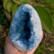 1件天然天青石原石晶簇蛋，藍色天青石晶簇地質標本，居家辦公室裝飾，節日禮物 - 藍白色 - 查看 12