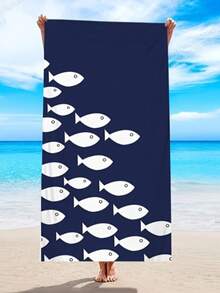1 pieza Toalla de playa grande con estampado de peces, toalla de lujo suave y de secado rápido, adecuada para piscina, viaje, camping, yoga, gimnasio, accesorio esencial de playa de verano, regalo para adultos, regalo para amigos - A - Ver 6