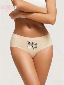 BEIBENK Daddys Girl Heart Print Women Underwear Beige Briefs,Women Briefs, Sexy Seamless Breathable,Ice Silk Panties, Panties For Women,Ropa Interior Demujer - Quả mơ 2 - Xem 2