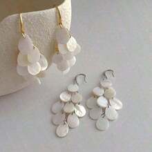 1 Pair Fashion Water Drop Shell Tassel Earrings, High-End Beach Vacation Accessories - A - View 1