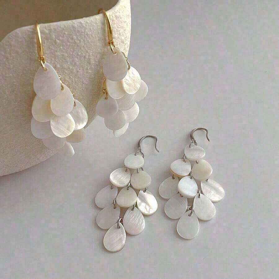 1 Pair Fashion Water Drop Shell Tassel Earrings, High-End Beach Vacation Accessories - A - View 1