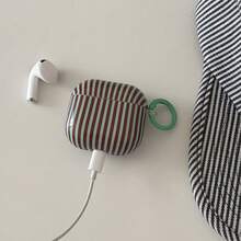 Retro Colorblock Striped Earphone Case With Hanging Loop, Compatible With Airpods Pro 3, New Pro 2, Cute & Minimalist Design Compatible With Airpods 4, 3, 1/2, For Women - Multicolor - View 18