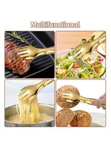 Kẹp gắp thức ăn bằng thép không gỉ dày, hình ngón tay, thích hợp để chiên, gắp bít tết, nướng BBQ, tiệc buffet. - Vàng - Xem 9