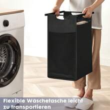 Wäschekorb, Wäschesammler mit Ablage, Wäschebox, Wäschesack aus Oxford-Gewebe abnehmbar, Metallrahmen, 92L Schwarz - Schwarz/2 Fächer - Übersicht 8