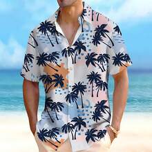 Palm Trees Swaying With Tropical Flowers Evoke A Carefree Island Spirit And  Vibes 3D Print Hawaiian Beach Men Shirt Short Sleeve Casual Button Down Top - A508D-AL24069 - 查看 3